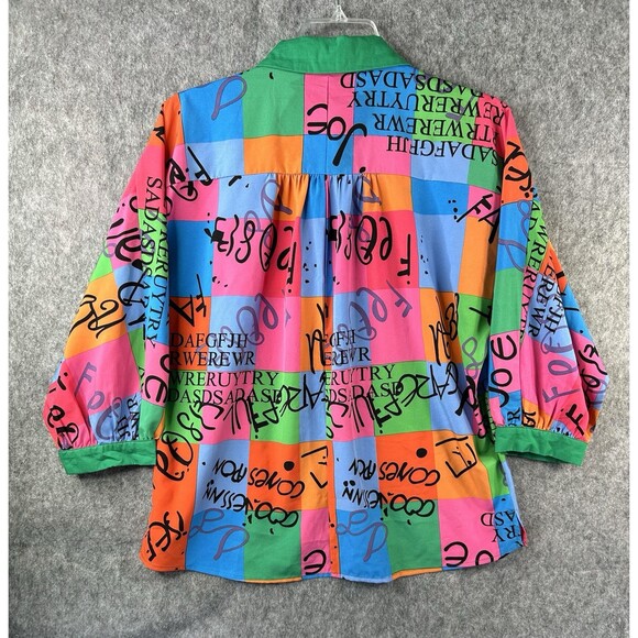 Jodifl Top Women's Small Colorful Artsy Designer 3/4 Sleeve Blouse Lightweight - Picture 3 of 9